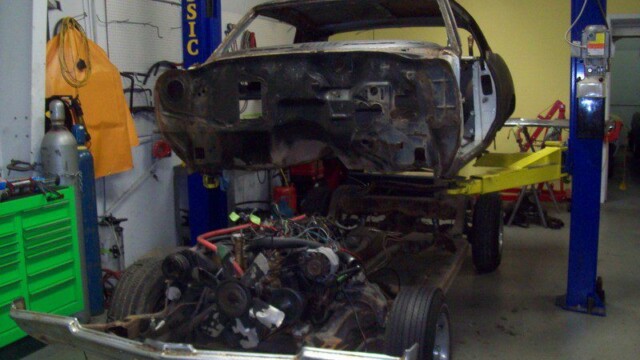 Classic car restoration in progress.