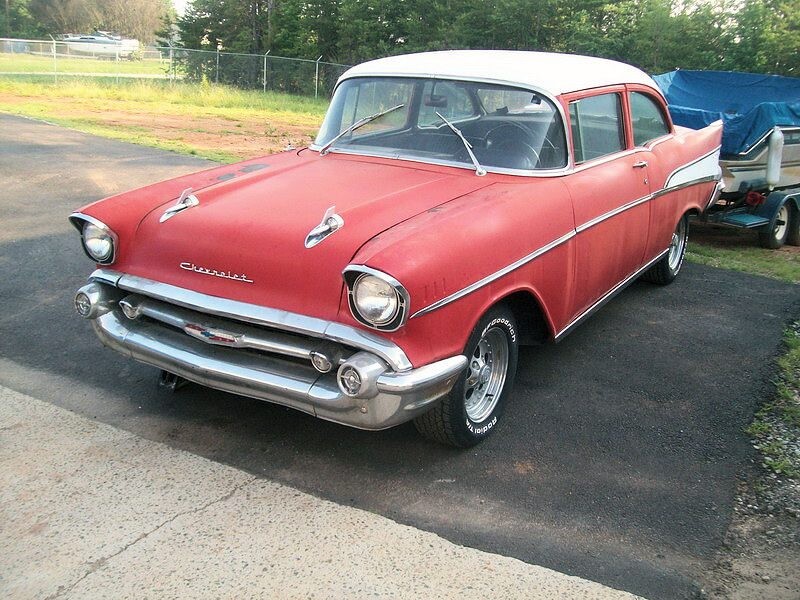 Red 1957 Chevy Bel Air classic car.