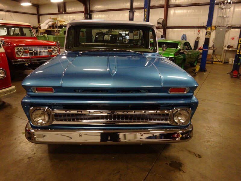 Blue Chevrolet C10 classic truck.
