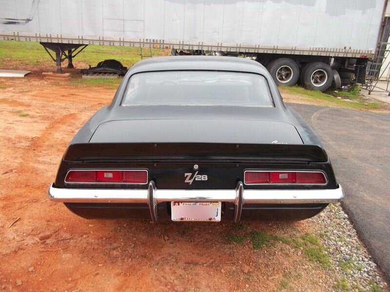 Black 1969 Camaro Z/28 rear view.