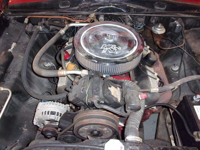 Classic car engine bay detail.