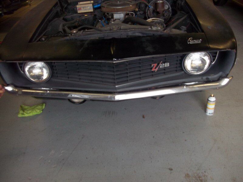 Black Camaro Z28 front bumper view.