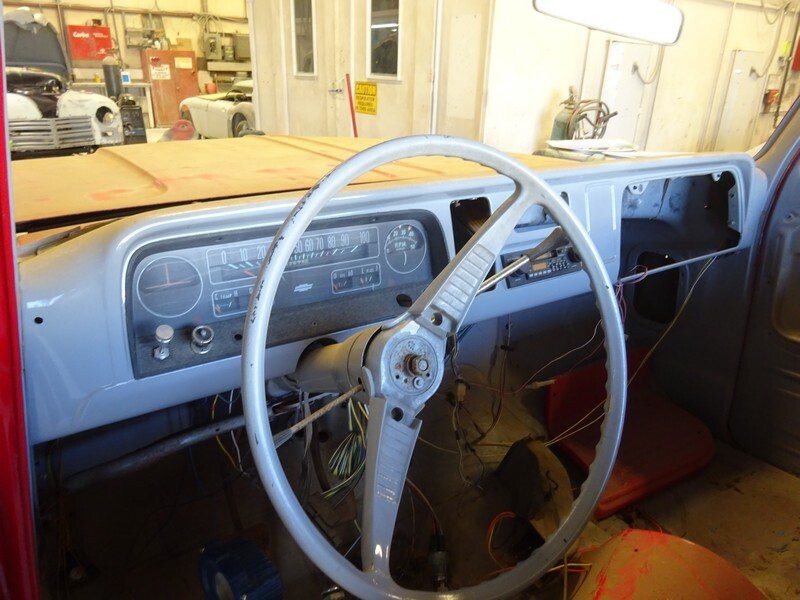 Classic car dashboard under restoration.