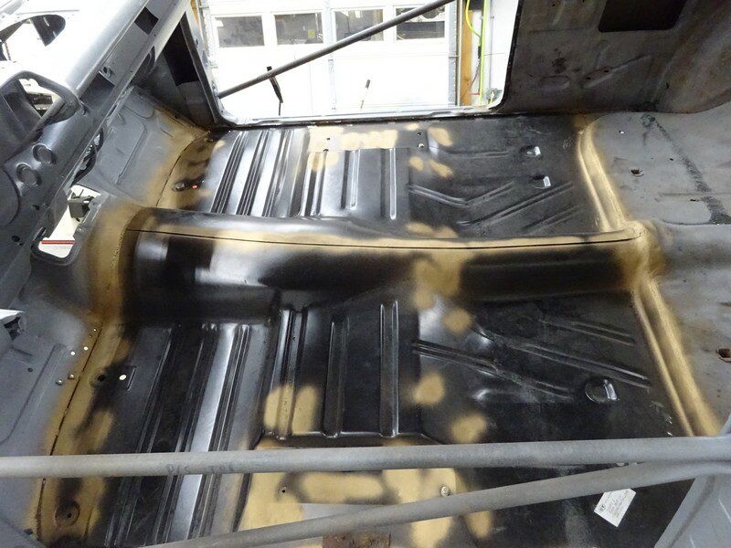 Car floor pan, primed and ready for paint.