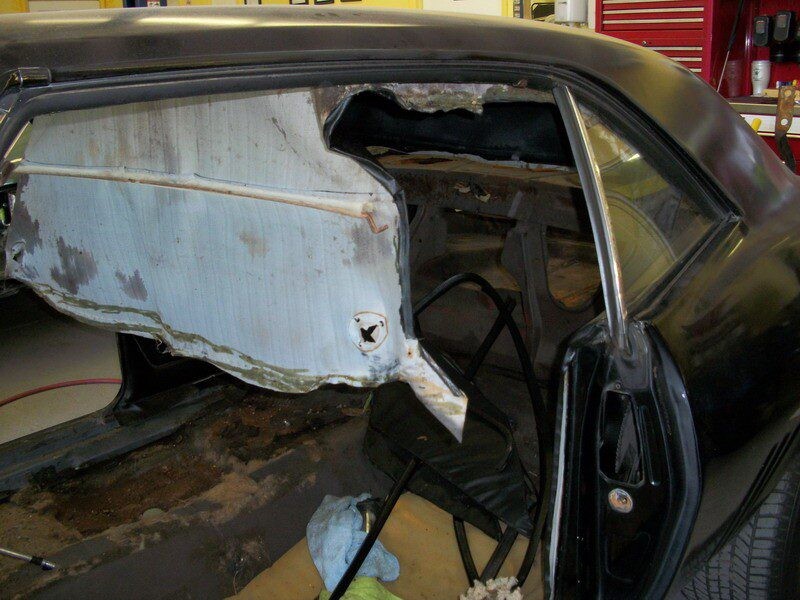 Damaged classic car interior needs repair.