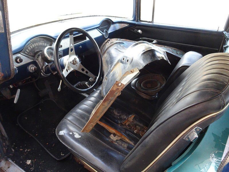 Damaged classic car interior.