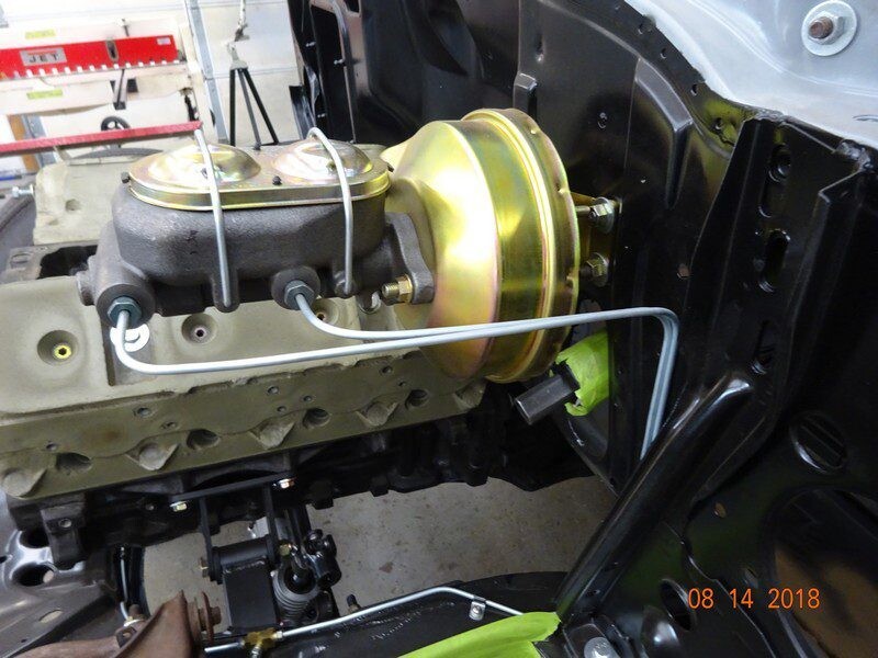 Classic car engine brake system installation.