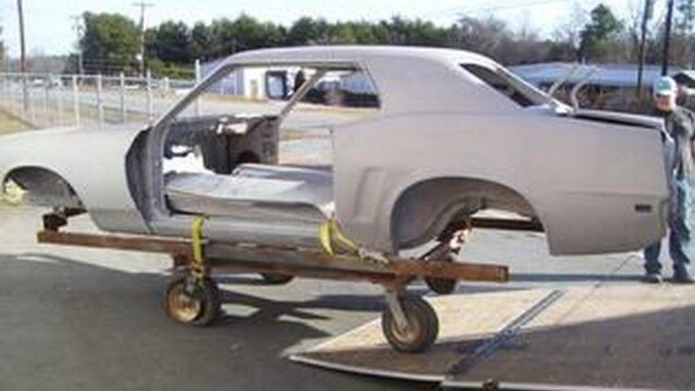 Car body on a dolly, restoration project.