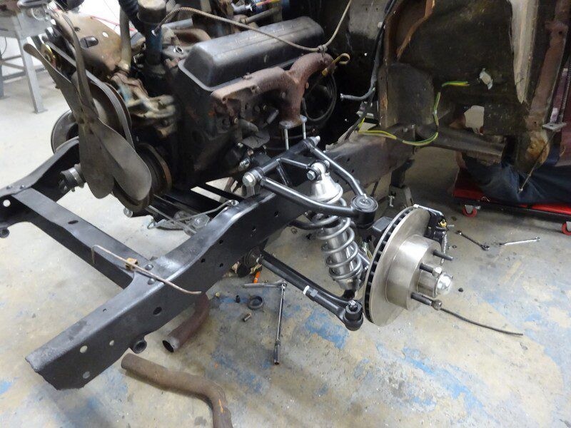 Classic car chassis under restoration.