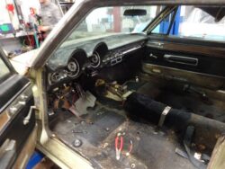Classic car interior, undergoing restoration.