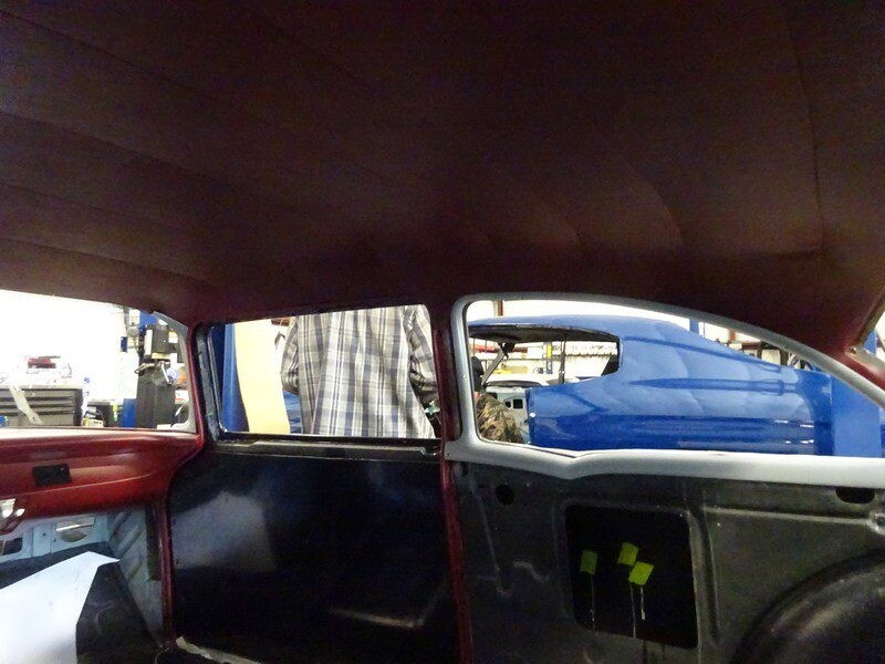 Classic car interior under restoration.