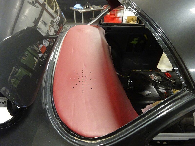 Red interior panel in classic car.