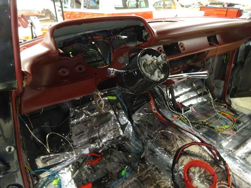 Classic car interior under restoration.