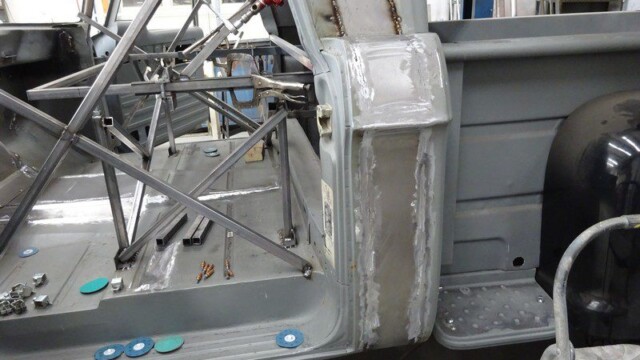 Truck body restoration in progress.