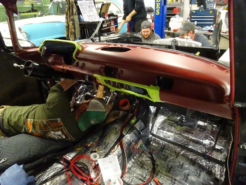 Classic car dashboard being restored.