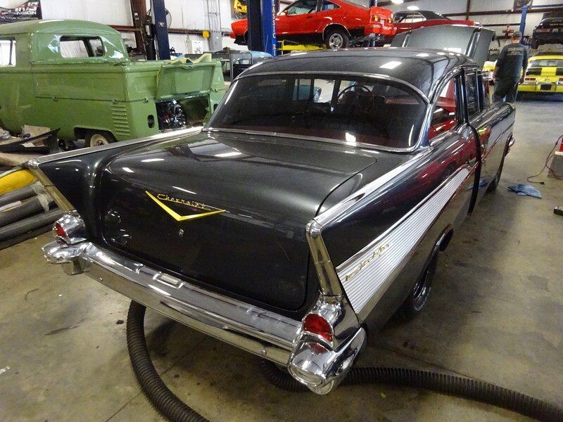 Dark gray 1957 Chevrolet Bel Air.