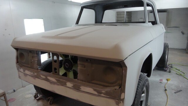 Primered vintage Dodge Power Wagon truck.