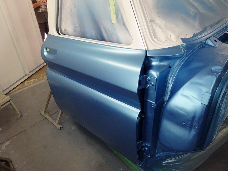 Light blue classic truck door panel.