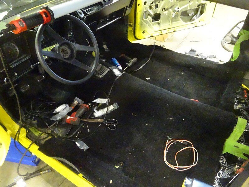 Classic car interior under restoration.