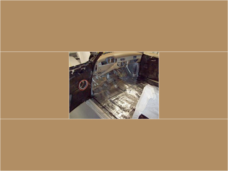 Here's an alt tag for the image: Classic car interior sound deadening installation.