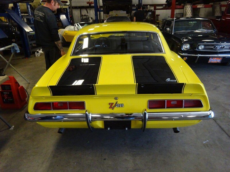 Yellow Camaro Z28 rear view.