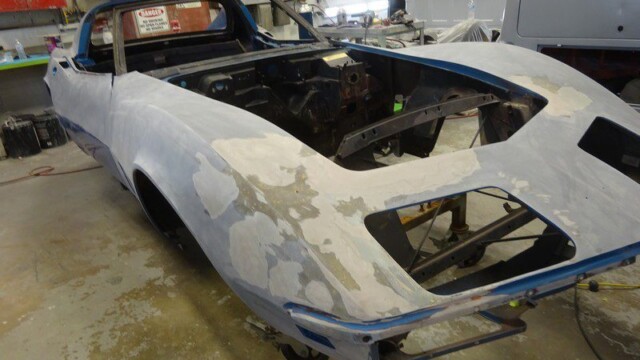 Blue Corvette body in progress.