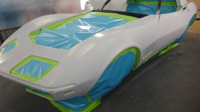 White Corvette under paint protection.