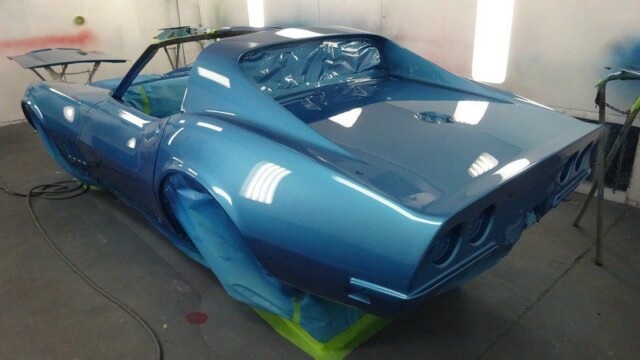 Newly painted blue Corvette Stingray.