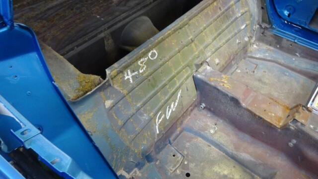 Rusty car floor, restoration project.