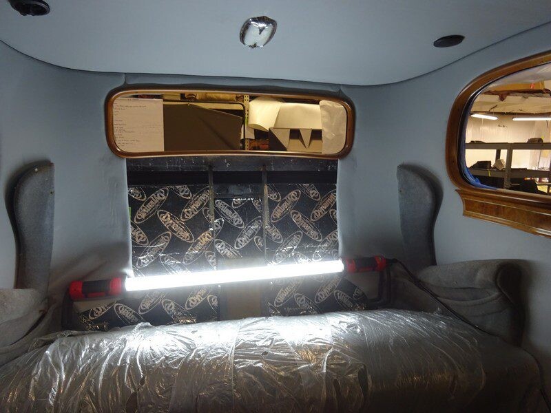 Classic car interior under construction.