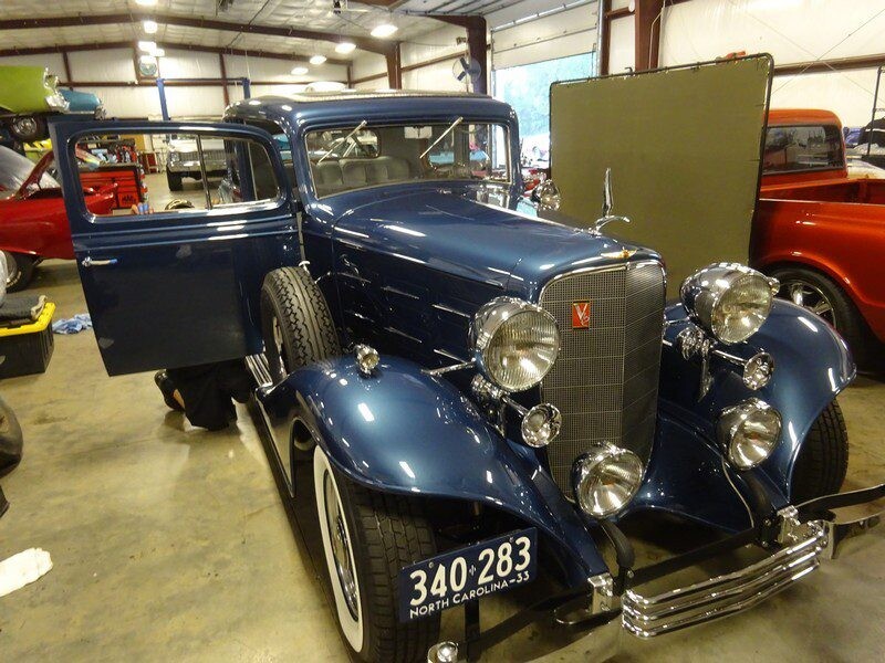 Vintage blue Cadillac, North Carolina plates.