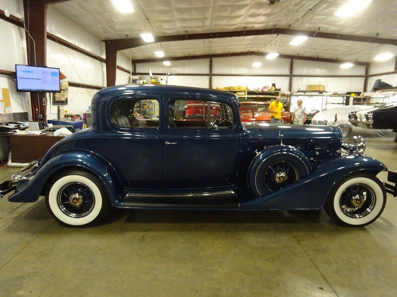Vintage blue coupe classic car.