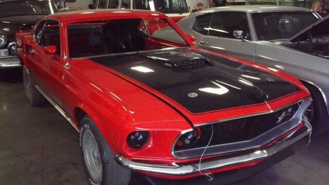 Red Ford Mustang Boss 429 restoration.