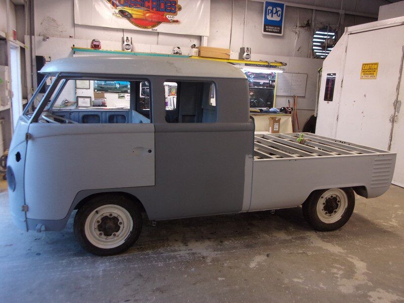Primered Volkswagen pickup truck body.