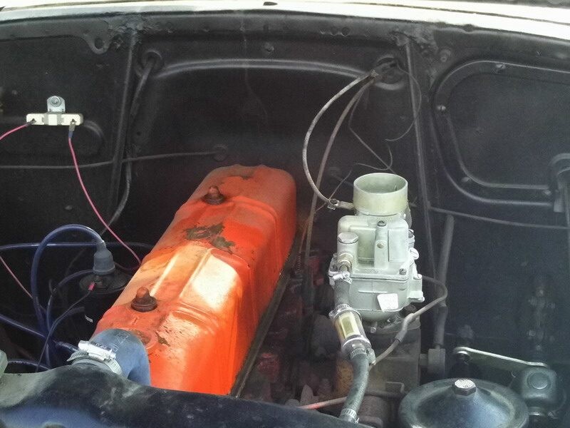 Classic car engine bay detail.