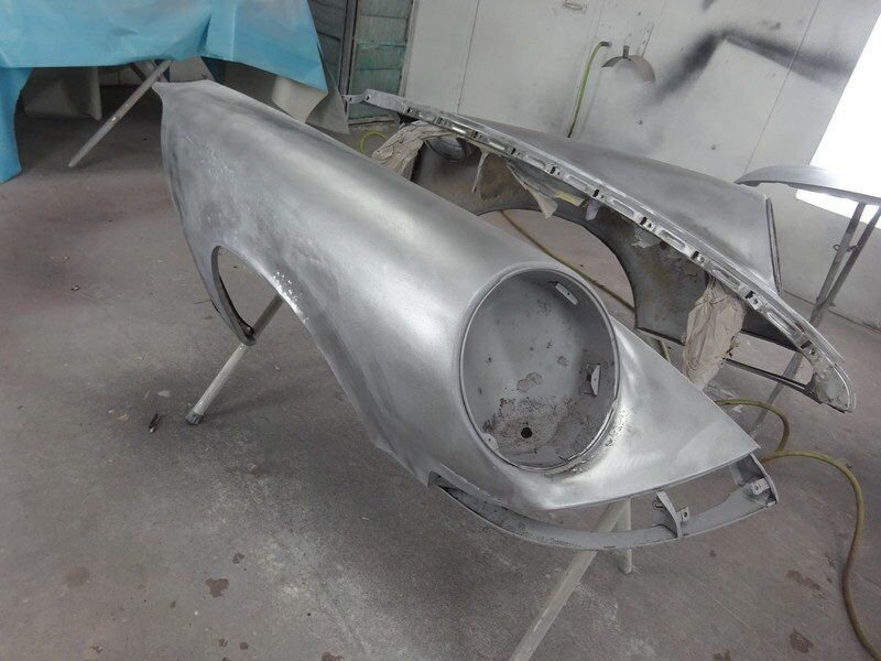 Primered Porsche 911 front fender.