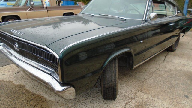 Dark green 1968 Dodge Charger.