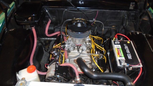 Classic car engine bay detail.