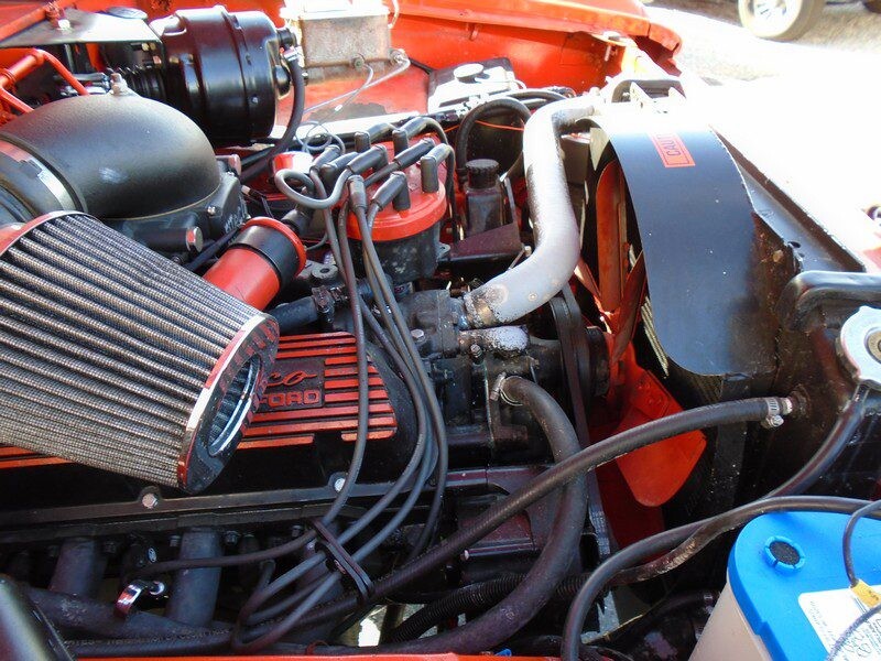 Close-up of a Ford engine bay.