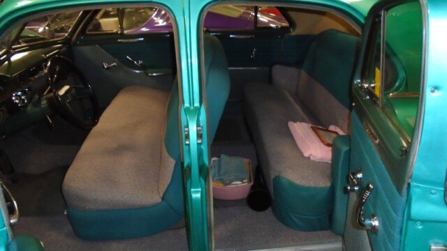 Teal 1950 Mercury car interior.