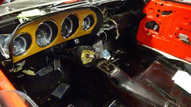 Classic car interior under restoration.
