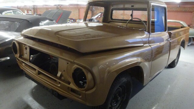 Brown classic pickup truck restoration project.