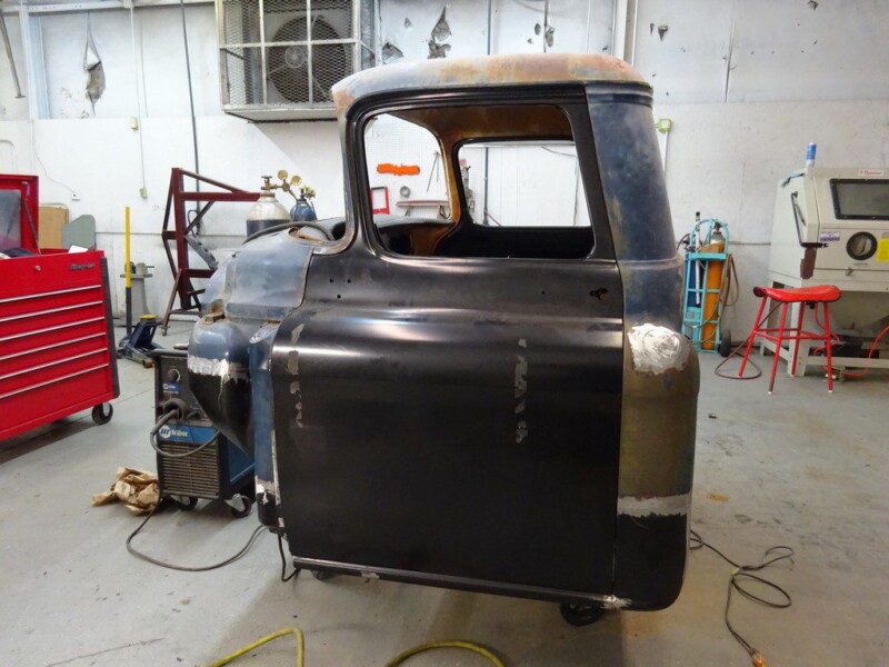 Classic truck cab undergoing restoration.