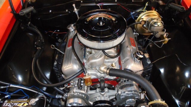 Classic car engine, detailed view.