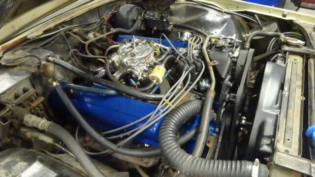 Classic car engine bay detail.