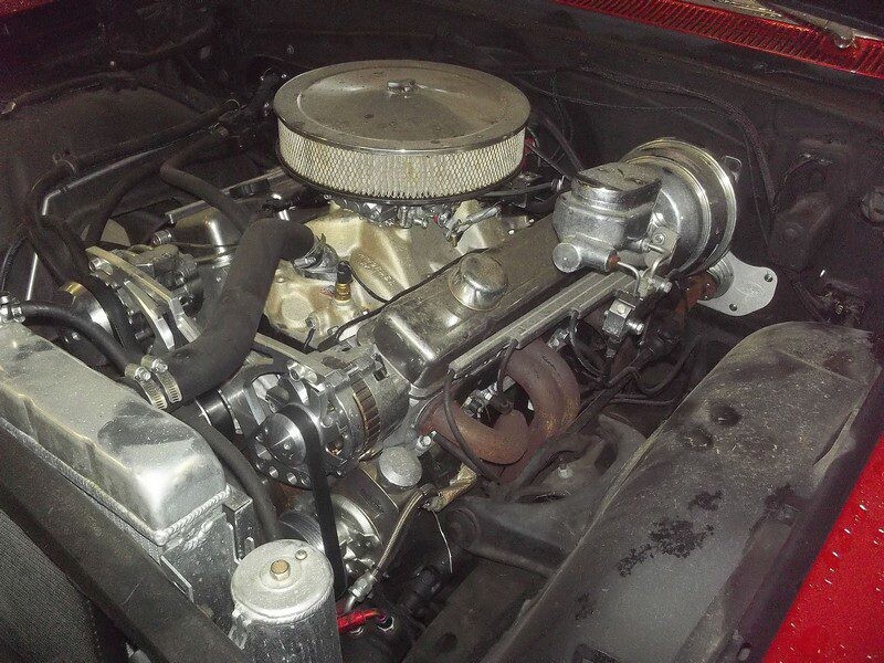 Classic car engine bay detail.
