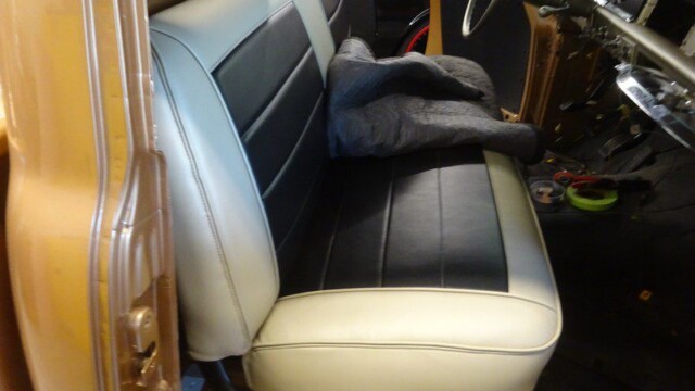 Classic truck's reupholstered seat.
