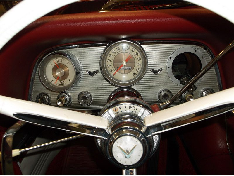 Classic car dashboard with speedometer.