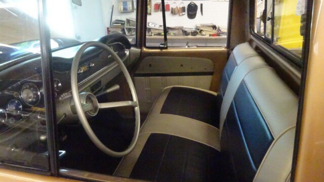 Beige classic truck interior view.
