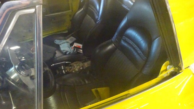 Yellow Corvette interior, under construction.